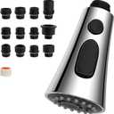 Hibbent 3-Function Pull Down Kitchen Faucet Head Replacement with 12 Adapters, NSF/ANSI/CAN 61 & CUPC Certified Sink Spray Nozzle, Compatible with Moen, Delta, Kohler Faucets, Chrome