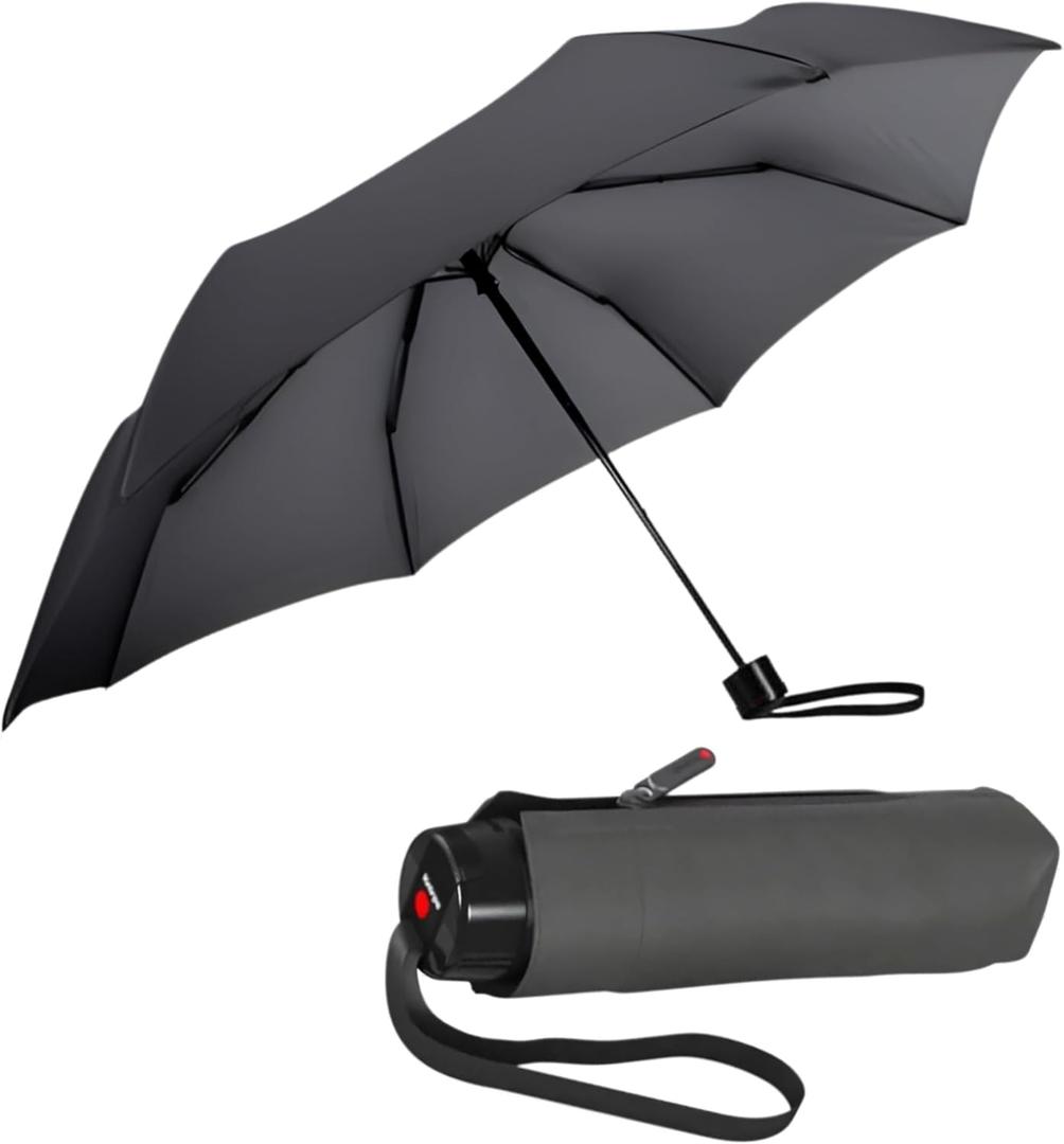 Knirps T.020 Small Manual Open Close Rain Umbrella - Compact Travel Umbrella for Adults (Dark Grey)