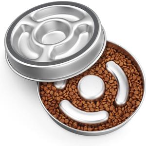 Slow Feeder Dog Bowl Stainless Steel, 2 Cups Metal Non-Slip Dog Food Bowls, Dog Water Bowl for Small & Medium Sized Dogs, Fun Bloat Stop Pet Bowl for Fast Eaters, Slows Down Pets Eating (2 Cups/ 1.6" Deep (Max 4Cups))