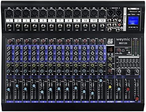 Weymic MX-120 Professional Mixer (12-Channel) for Recording DJ Stage Karaoke/W Graphic Equalizer and DSP Effector w/USB Drive for Recording Input, XLR Microphone Jack, 48V Power, RCA Output
