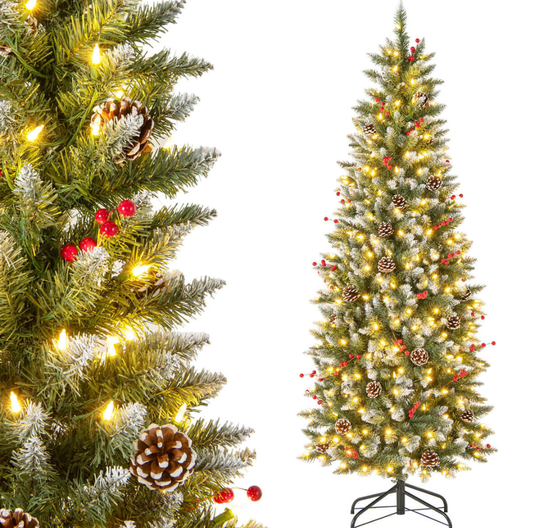 6 FT Pre-Lit Artificial Christmas Tree with 618 Snowy Tips