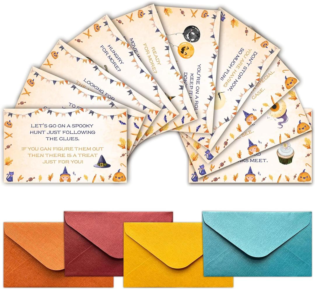 2 x Halloween Scavenger Hunt Cards, Scavenger Hunt Clue Game Card for Adults Family, Halloween Party Decorations Supplies, 21 Cards with Envelopes- B02