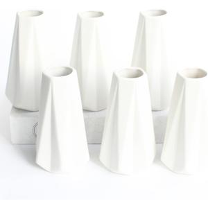 YANLING Modern White Vase for Flowers Set of 6, White Ceramic Vases for Pampas Grass Small Boho Vases for Home Decor, Minimalism Style for Modern Table Shelf 6 Inch