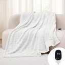 Bwarm Electric Blanket Bubble Thick Flannel Heated Blanket Heated Throw Fast Heating with 6 Heating Levels 3 Hours Auto-Off (White)
