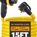 Kanayu 15ft 30 Amp RV Adapter RV Extension Cord with Locking Connector Plug NEMA TT-30P to L5-30R, Generator Extension Power Cord Adapter Plug with 90 Grip Handle, 10AWG/3C STW, ETL Listed