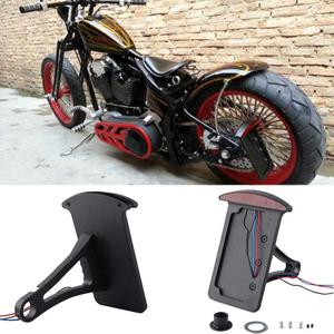 Motorcycle Bobber Custom Side Mount License Plate Frames Brake Tail Light Chrome (Black)
