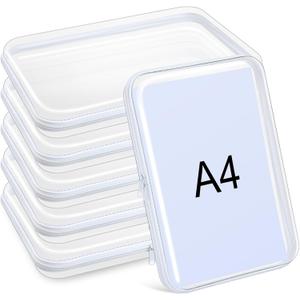 Sanwuta 6 Pcs Clear Hard Zipper Case Plastic Zipper Pouches Transparent Makeup Bag Pencil Case Pouches Toiletry Diaper Bag for Travel Toy Storage Organizer Bins (White,12.6 x 9 x 2 Inch)