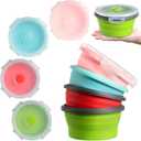 Suclain 4 Pcs Collapsible Bowls with Lids Silicone Camping Food Storage Container Expandable Folding Salad Lunch Box Travel Container for Hiking Camping (27 oz, Red, Pink, Blue, Green)