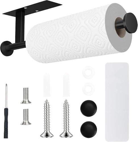 FISHCLOUD Paper Towel Holder Wall Mount - Self Adhesive No Drill or Drilling, SUS304 Stainless Steel - Kitchen, Bathroom, Sink, Pantry, Fridge(Black)