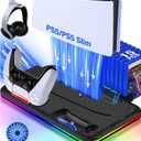 PS5 Stand with Cooling Station and Controller Charging Station for PlayStation 5 Slim Console, PS5 Controller Charger, Cooling Stand, LED Light, Headset Holder for PlayStation 5 Accessories