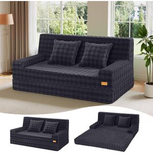MeMoreCool 59" Boneless Loveseat Sofa Bed, Bubble Corduroy Couch, Dark Grey