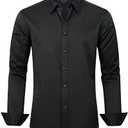 J.VER Men's Dress Shirts Solid Long Sleeve Stretch Wrinkle-Free Formal Shirt Business Casual Button Down Shirts Size L