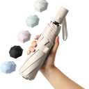 BAODINI Small UV Protection Travel Umbrella Compact for Rain and Sun UPF 50+ Windproof Portable 42 inch Umbrella for Women and Men (1-Beige)