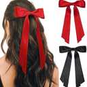 Cute Hair Accessories: Bow Clips, Ribbon Barrettes with Tassels, and Hair Bows for Women in Black and Red