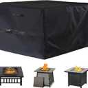 Square Fire Pit Cover 36x36x24 Inch - Heavy-Duty Taped Seam Waterproof, Windproof Drawstring & Buckle Strap, Black