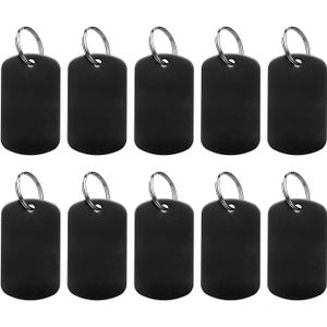 uxcell 10Pcs Aluminum Engraving Blanks Tags, Metal Blank Tags Stamping Oval with 10 Keychain Blank Bulk Dog Tag for DIY Personalized Pet Tag, Black