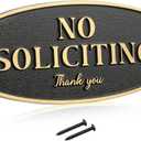 Brass No Soliciting Thank You Sign 2" x 5" Door Sign, No Soliciting Brass Plaque Metal Home Decor Accessories Door or Wall Pre Drilled Hole(Black Gold)