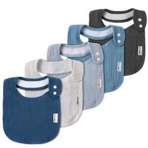 Muslin Bibs for Baby Boys Girls,Organic Muslin Baby Bib for Drooling and Teething,Soft Bandana Drool Bibs 5 Pack (Haze)