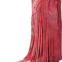Embroidered Fringe Cowboy Boots for Women, Pull On Mid Calf Chunky Block Heel Pointed Toe Western Cowgirl Boots Riding Country Boot Retro Boots (Red)