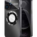 MAKAVO Magnetic for iPhone 12 Pro Case, Compatible with MagSafe, Built-in Camera Lens Protector, Logo View, Military Grade Drop Proof Phone Case Cover, Black