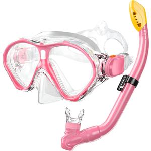 Gintenco Kids Snorkel Set, Diving Mask for Children as Unisex Kids Swimming Goggles, Anti-Fog Diving Mask and Dry Top Snorkel Combo Set for Junior and Youth (Light Pink)