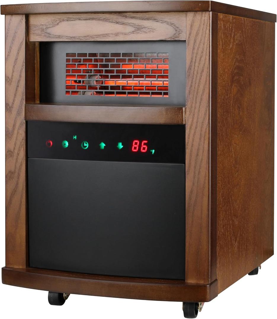 Comfort Glow Portable Electric Infrared Quartz Heater with Remote, 4 Element Space Heater, Child Lock, Overheat & Tip-Over Shut Off Protection, 1,000 Sq Ft - Indoor Use for Home, Office, & Bedroom