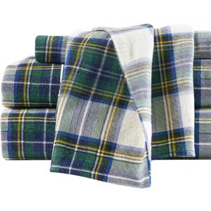 Comfort Spaces Cotton Flannel Sheets Queen Size, Ultra Soft Flannel Sheet Set with 14" Elastic Pocket Fits up to 16" Mattress, Plain Print Warm Flannel Bedding, Scottish Plaid Green 4 Piece