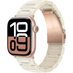 V-MORO Resin Bands Compatible with Apple Watch Series 11/10/9/8/7 45/46mm Rose Gold Buckle Lightweight Fashion Strap Bracelet for iwatch Series SE/6/5/4/3/2/1(Buttercream,42/44/45/46/49mm)