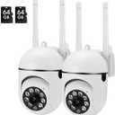 oneware Security Camera Wired,Indoor Outdoor Wireless Cameras for Home Security with Motion Sensor & Alarm,2-Way Audio, Colored Night Vision (2pack with 64GB Card)