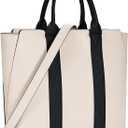 molshine Women's Colorblock Medium Tote Bag, Casual Satchel Shoulder Bag Briefcase for Lady Work Office School Travel (Beige & Black)