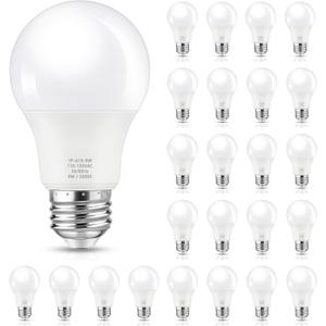A19 LED Light Bulb, 60 Watt Equivalent, Soft White 3000K, 850LM, E26 Base, Non-Dimmable, 9W Bright White, 24-Pack