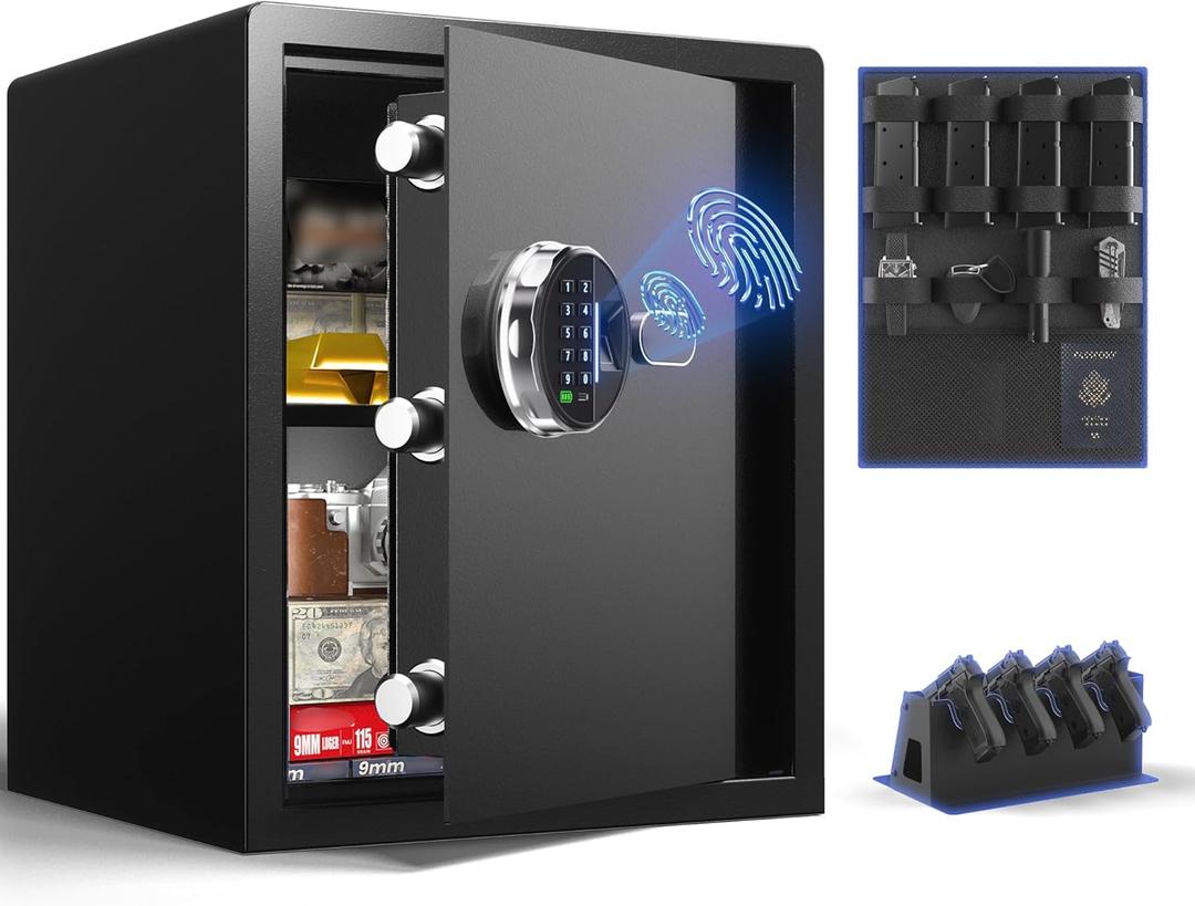 Grimtron Smart Biometric Safe Fingerprint Lock Box with Silent Mode, Backlit Keypad and LED Light, Small Caja Fuerte (16.54"H x 12.99"D x 13.78"W)