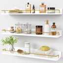 Forbena 24 Inch Bathroom Floating Shelves for Wall Set of 3, Gold Bathroom Shelves Over Toilet Wall Mounted with Rail, Decorative Hanging Shelf for Bedroom Office Living Room Decor (White and Gold)
