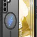 for Samsung Galaxy S22 Case [Compatible with Magsafe] Translucent Matte Magnetic Phone Case,Slim Thin Duty Shockproof Protection Cover with 2pc HD Screen Protector-Black