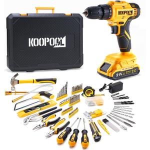 Tool Kit Box Drill Set with 21V Cordless Drill, Tool Box with Drill, Hand Drill Set for Men, Power Tool Combo for Home Repair, DIY, Handyman