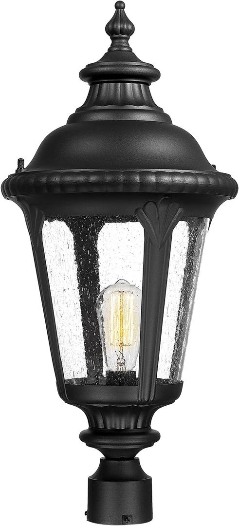 zeyu Exterior Large Post Light Fixture, 25.6 Inch Outdoor Pole Lantern Light for Outside, Die-Cast Aluminum in Black Finish, Seeded Glass Shade, ZX54P BK