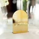 Gold Mirror Arch Wedding Table Numbers 1-25 with Stands, 5x7 Inch Acrylic Arch Sign with Holder, Gold Mirror Arched Acrylic Table Numbers for Wedding Reception(1-25, 5"x7")