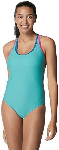 Speedo Women's Swimsuit One Piece Contrast Binding High Cut (Porcelain, Size 10)