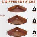 Demigo Corner Shelf Wall Mount Set of 3, Solid Acacia Wood Round Floating Corner Shelves for Storage and Display, Hanging Wood Shelves for Bedroom, Kitchen, Living Room, Bathroom (Brown)