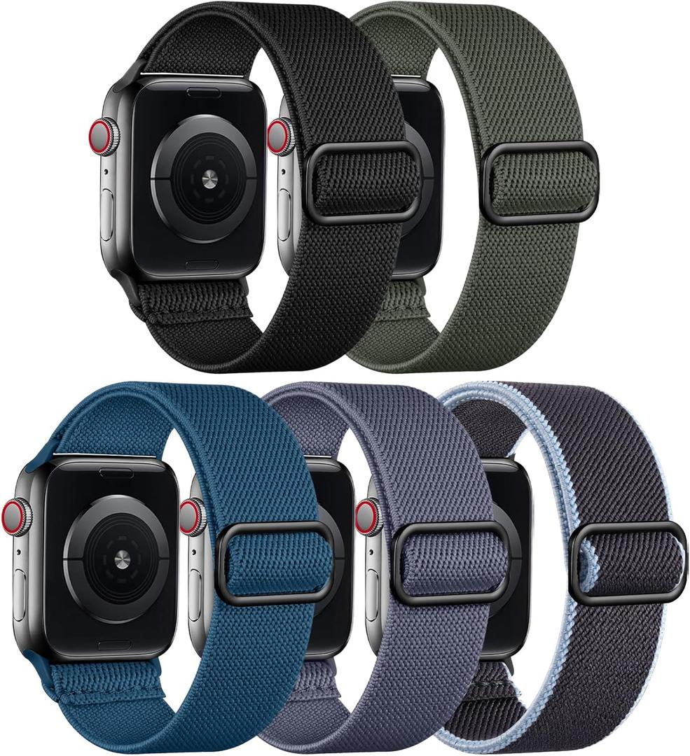Adorve Stretchy Band Compatible with Apple Watch Bands Ultra 3/2/1 49mm 46mm 45mm 44mm 42mm 41mm 40mm 38mm Men Women, Soft Nylon Elastic Braided Strap for iWatch Series 11/10/9/8/7/6/5/4/3/SE/SE2/SE3 (Black/Dark Army Green/Arctic Blue/Blue Gray/Dark Grayish Blue) Adorve Stretchy Band Compatible with Apple Watch Bands Ultra 3/2/1 49mm 46mm 45mm 44mm 42mm 41mm 40mm 38mm Men Women, Soft Nylon Elastic Braided Strap for iWatch Series 11/10/9/8/7/6/5/4/3/SE/SE2/SE3 (Black/Dark Army Green/Arctic Blue/Blue Gray/Dark Grayish Blue)