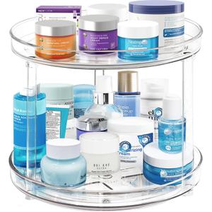 2 Tier Lazy Susan, 10.6 Inch Clear Makeup & Skincare Organizer, Bathroom Countertop Perfume Organizer