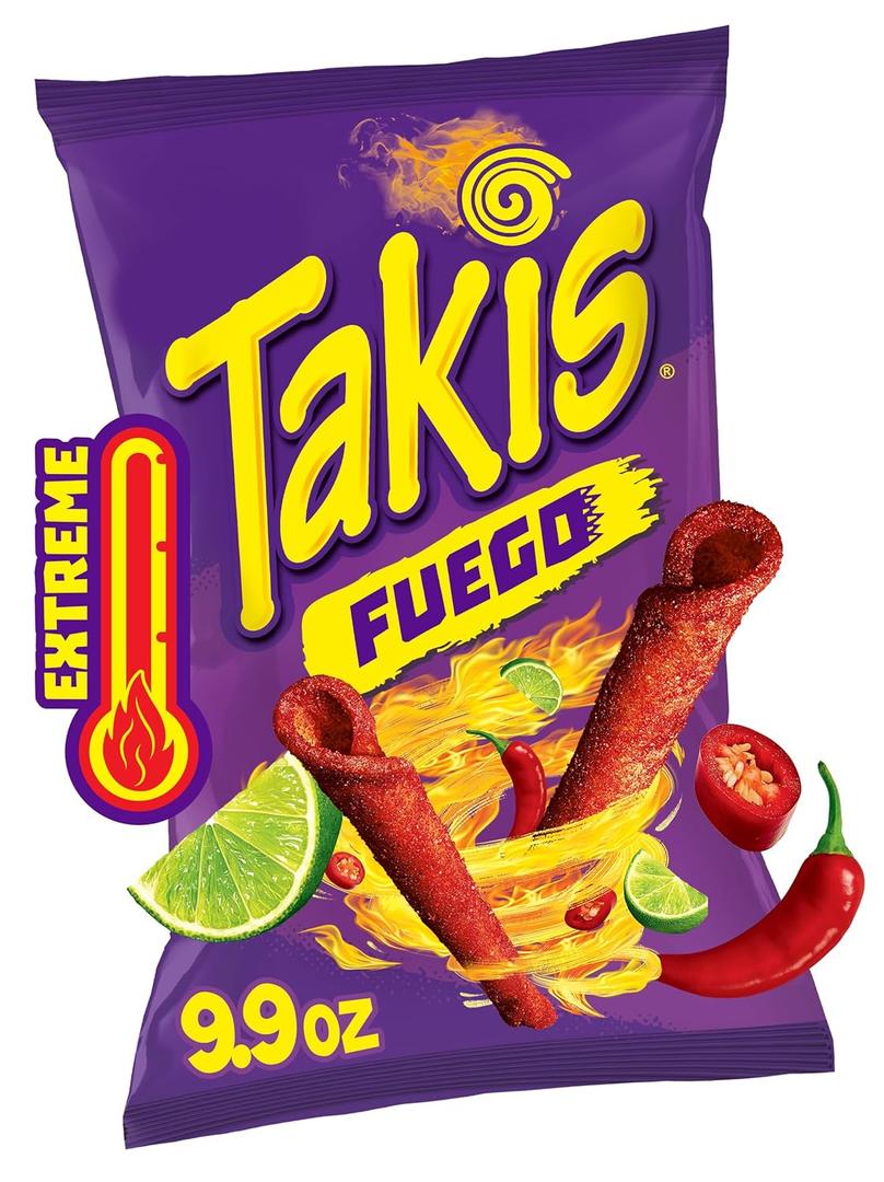 Takis Fuego 9.9 oz Sharing Size Bag, Hot Chili Pepper & Lime Flavored Extreme Spicy Rolled Tortilla Chips (9.9 Ounce (Pack of 1))