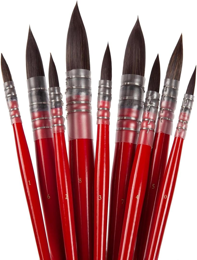 9Pcs Synthetic Squirrel Hair Watercolor Paint Brushes Set Professional Paint Brush Set,Round Synthetic Squirrel Hair Watercolor Mop Brushes, for Artists, Amateur Painting Lovers