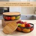 2 Pcs Oval Metal Mesh Storage Baskets with Tray Lids, Black Wire Organizer for Kitchen Countertop, Multi-functional Fruit and Bread Baskets for Home, Cabinet and Decorative Storage