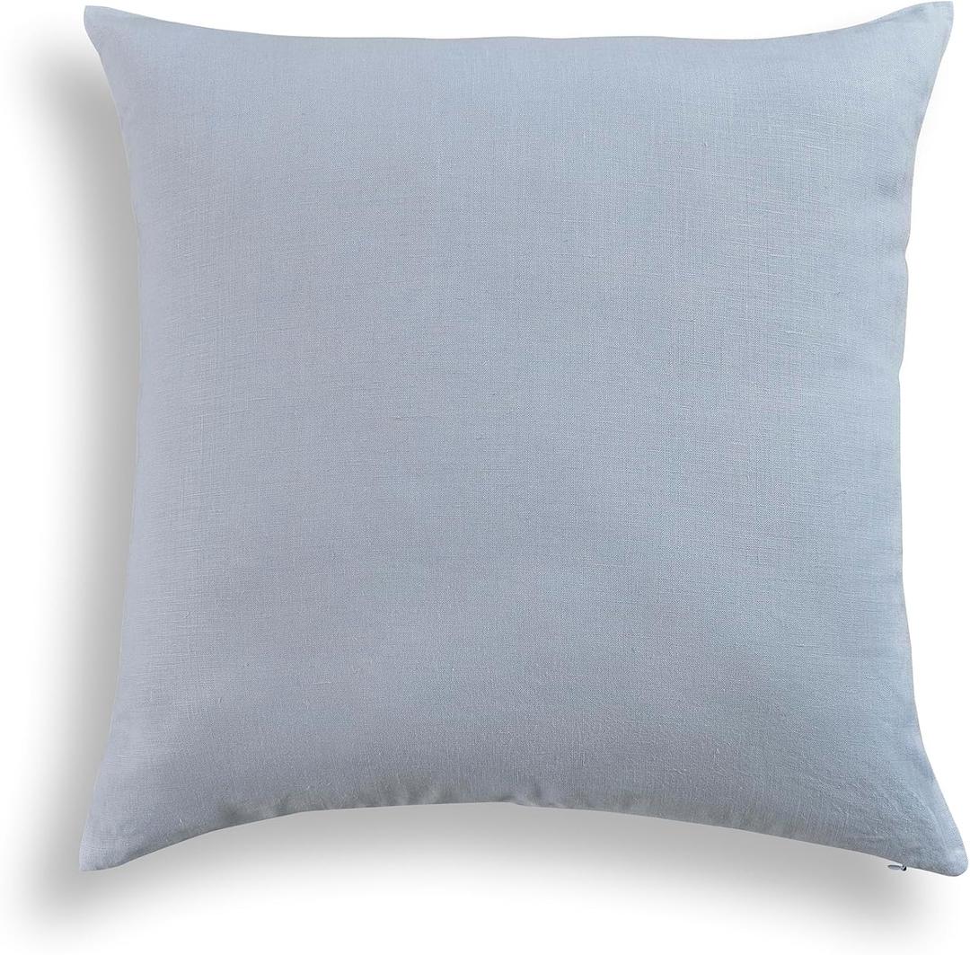 Solino Home 100% Pure Linen Pillow Cover Dusty Blue, Montauk 20 x 20 in | Cushion Sham a soft cushion cover for sofas, beds, benches and reading nooks | textured handwoven linen | OEKO-TEX Certified