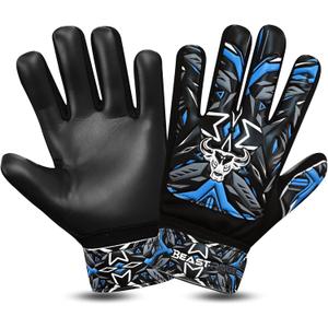 BEAST RAGE Goalkeeper Gloves for Boys Kids Youth Football Keeping Soccer Goalie Gloves with Strong Grip for Ball Receiver,Wrist Support 4MM Latex Palm (Size 2 - fit for 4 to 5 Years Old, Blue)