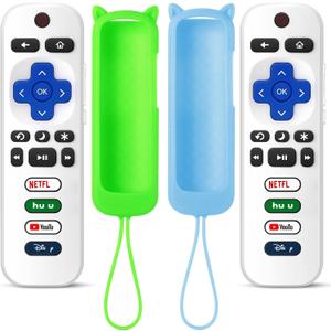 (Pack of 2) ONEBOM Replacement Remote for Roku TV with Soft Protective Silicone Cover(Glow in The Dark), Universal Remote for TCL/Hisense/Sharp/Onn/Element/Philips Roku Smart TV