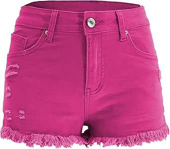 Womens Red Pink Denim Shorts Super Comfy Hot Shorts Summer High Waisted Fringe Jean Short, Size Medium