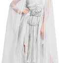 Women Zombie Ghost Bride Costume, Vampire Dress with Headband Veil Cloak Bloody Suit for Halloween Party (18-20)