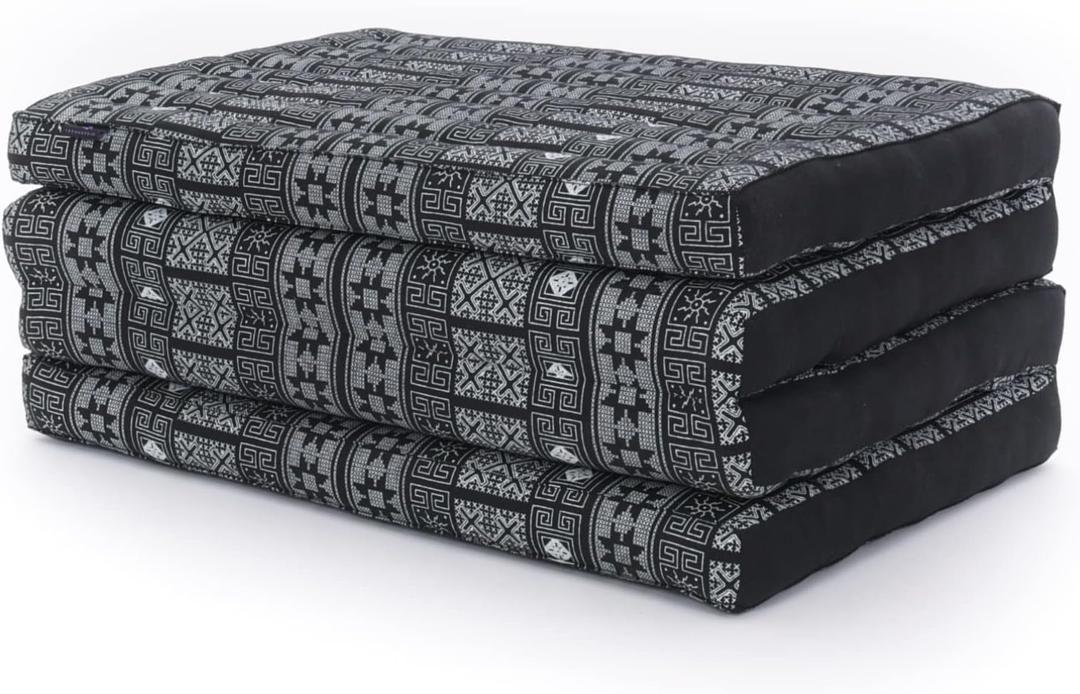 Leewadee Trifold Mattress Standard  Comfortable Thai Massage Pad, Foldable Floor Mattress Filled with Kapok, Perfect to Use as a Sleeping Mat 79 x 28 inches, Black